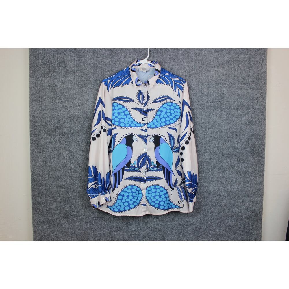 Bianca Paris‎ Women's M Italian Star Sherly Shirt Caribbean Parrot Blue Print